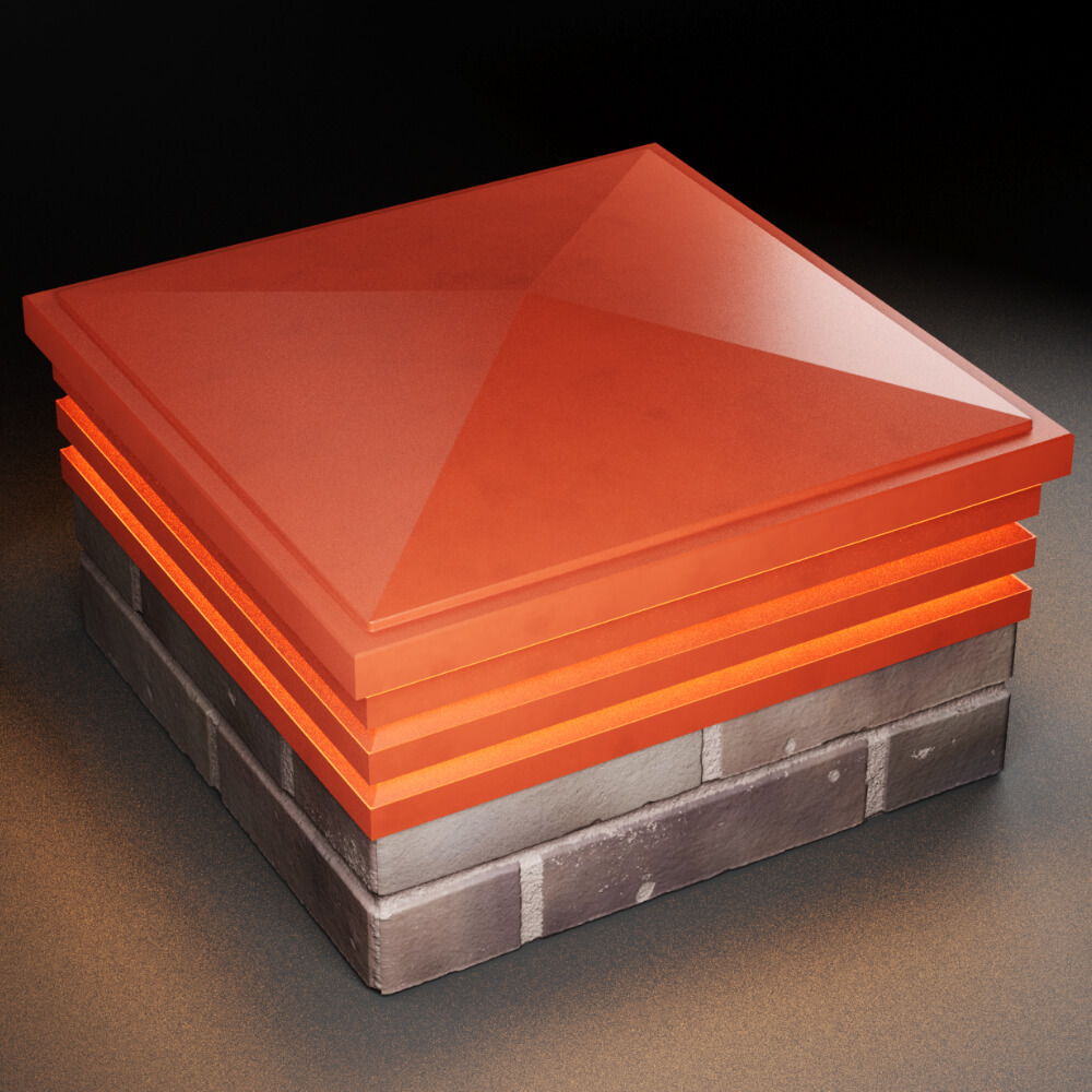 Колпак Zking Бона ХайТек Красный на столб 2х2 кирпича (513х513мм) с подсветкой